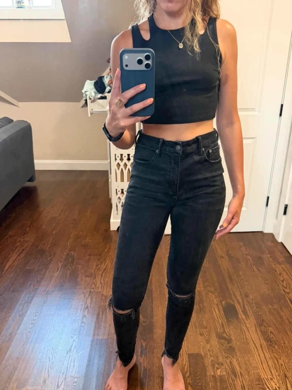 American Eagle High-Waist Distressed Black Jeans